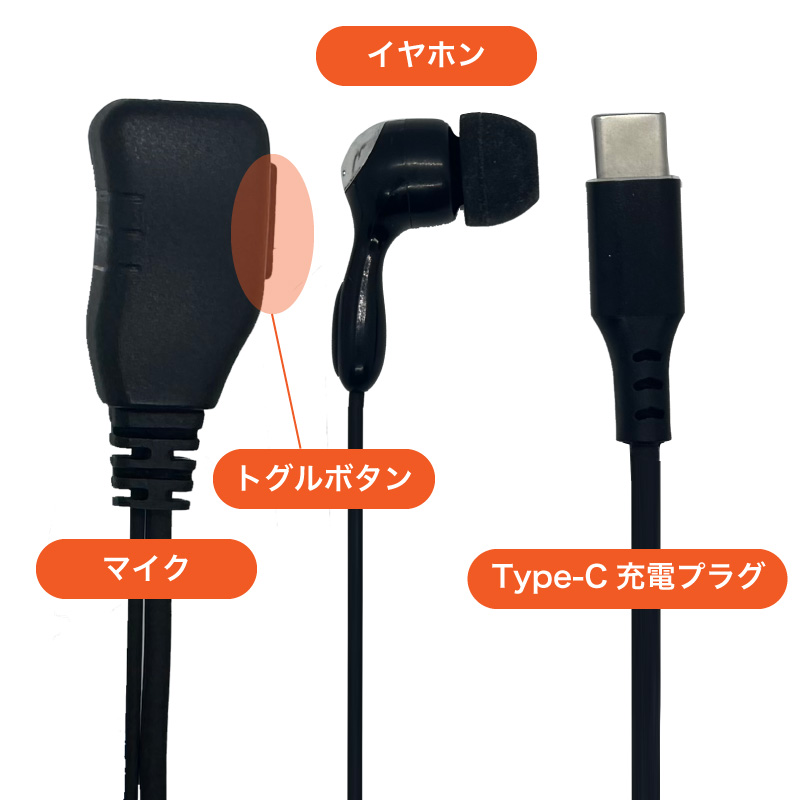 Type-C有線トグルイヤホンマイク